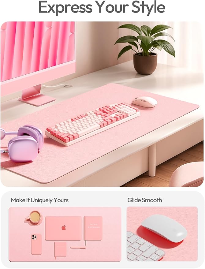 YSAGi Protector de Escritorio de Cuero, Tapete Grande para Mouse, Antideslizante, Impermeable, Color Rosa Claro miniatura 3