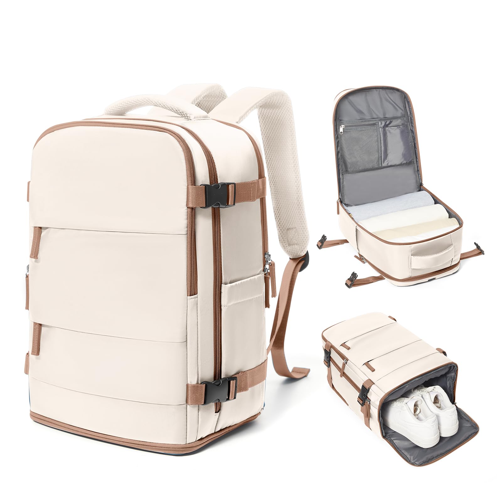 coowoz Travel Backpack Carry On for Women Man Gym Backpacks with Laptop Compartment Mochila de Viaje Teacher Personal Item Backpack Airplane Accessories Must Haves Beige Brown Small