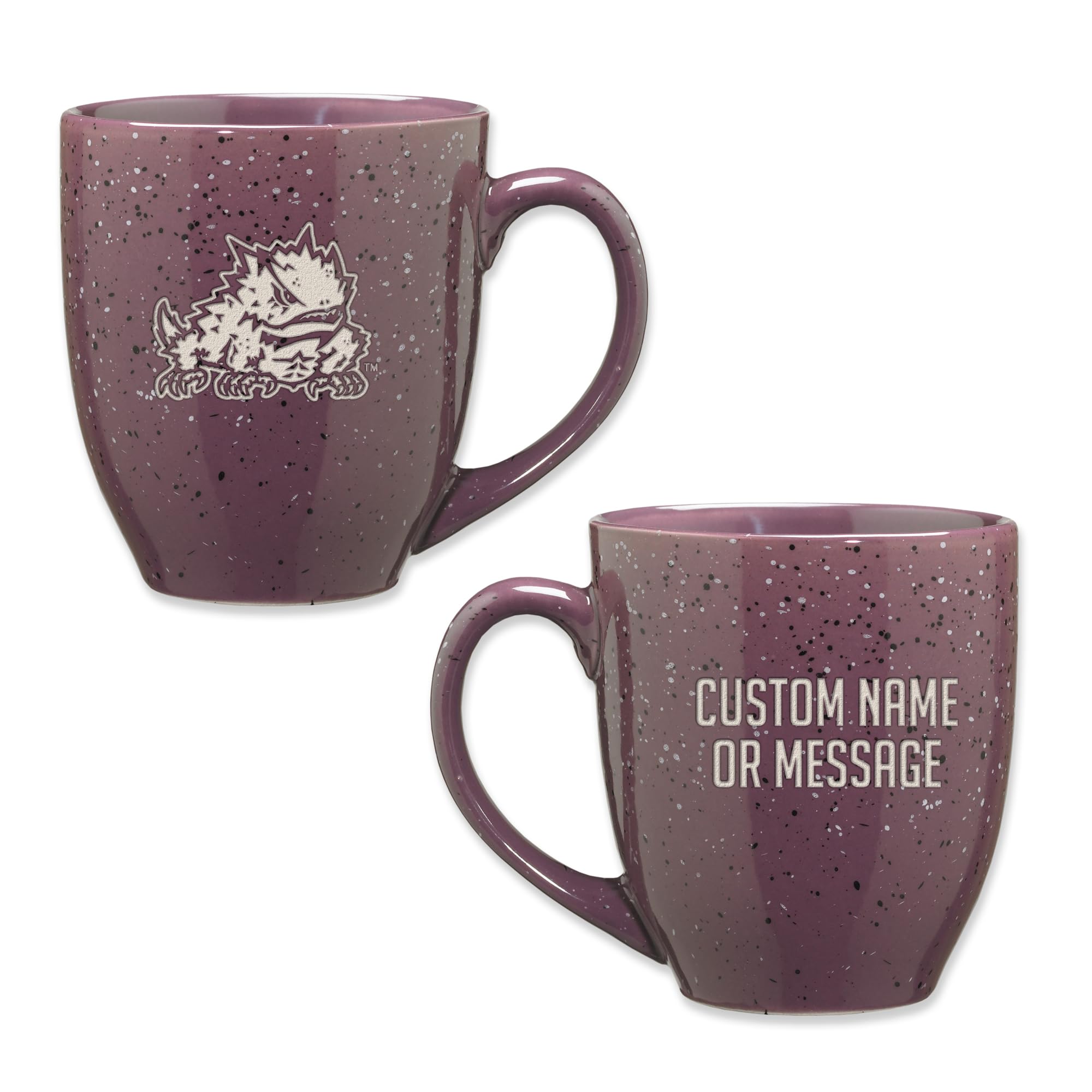 Rico Industries NCAA TCU Horned Frogs Purple Personalized 16 oz Team Color Laser Engraved Speckled Ceramic Coffee Mug