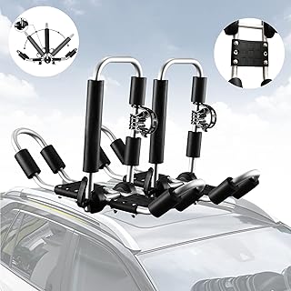 KOSIEJINN Porta Kayak per Auto, 2 Pezzi Porta Canoa per Auto 4 in 1 Portapacchi Kayak Pieghevole Montaggio su Tetto Bilaterale Strumento Trasporto Universale Auto Traversa, per Camion SUV Canoa