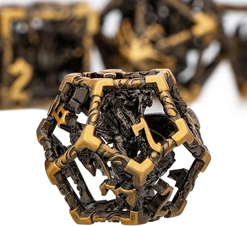 Miniatura 40 de ARUOHHA Juego de dados huecos DND, 7 piezas de dados de metal arcoíris D y D, juegos de rol RPG, dados poliédricos con caja de regalo D20 D12 D10 D8