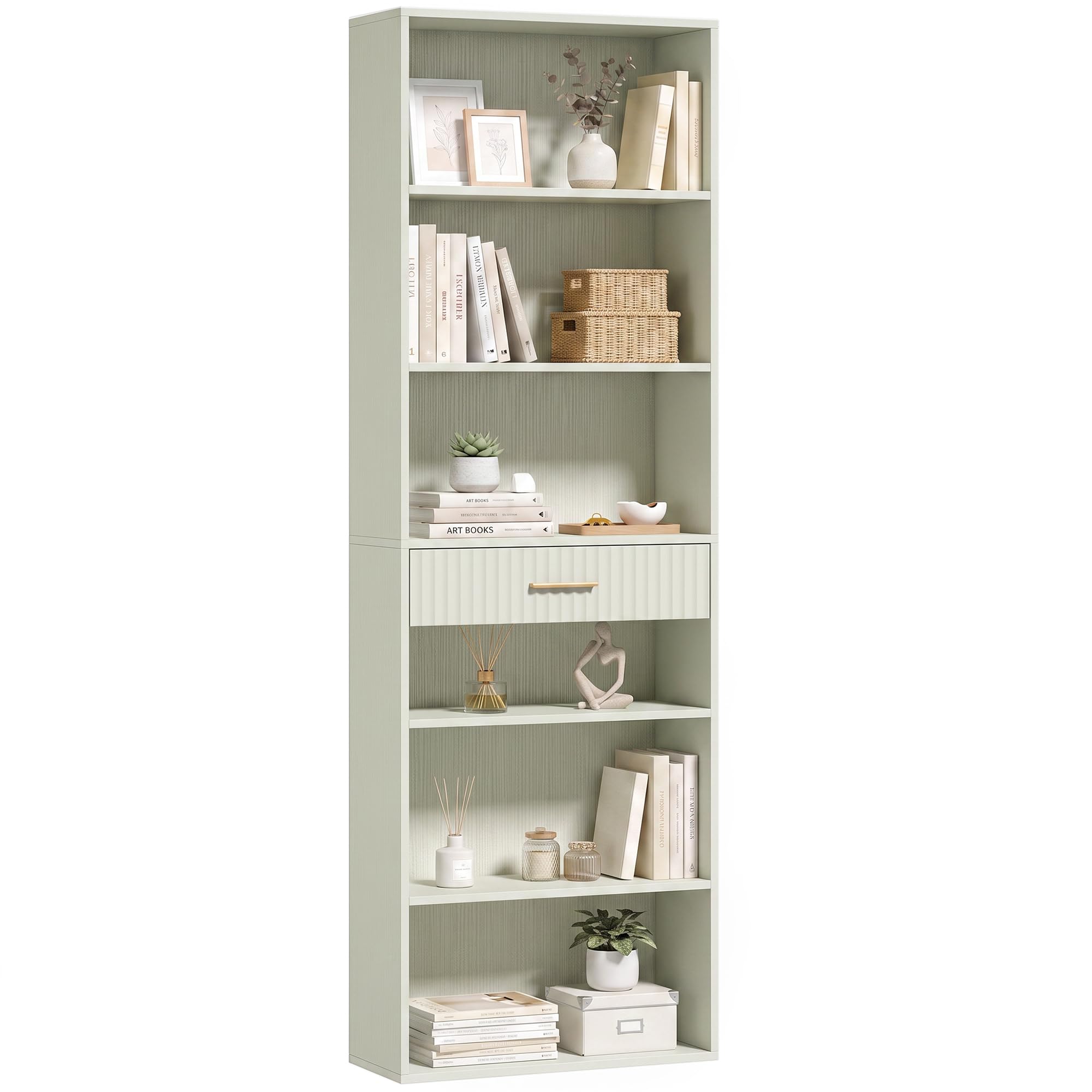 HOMCOM Tall Bookcase with Cubes 7-Tier 60 x 24 x 182 cm Light Green