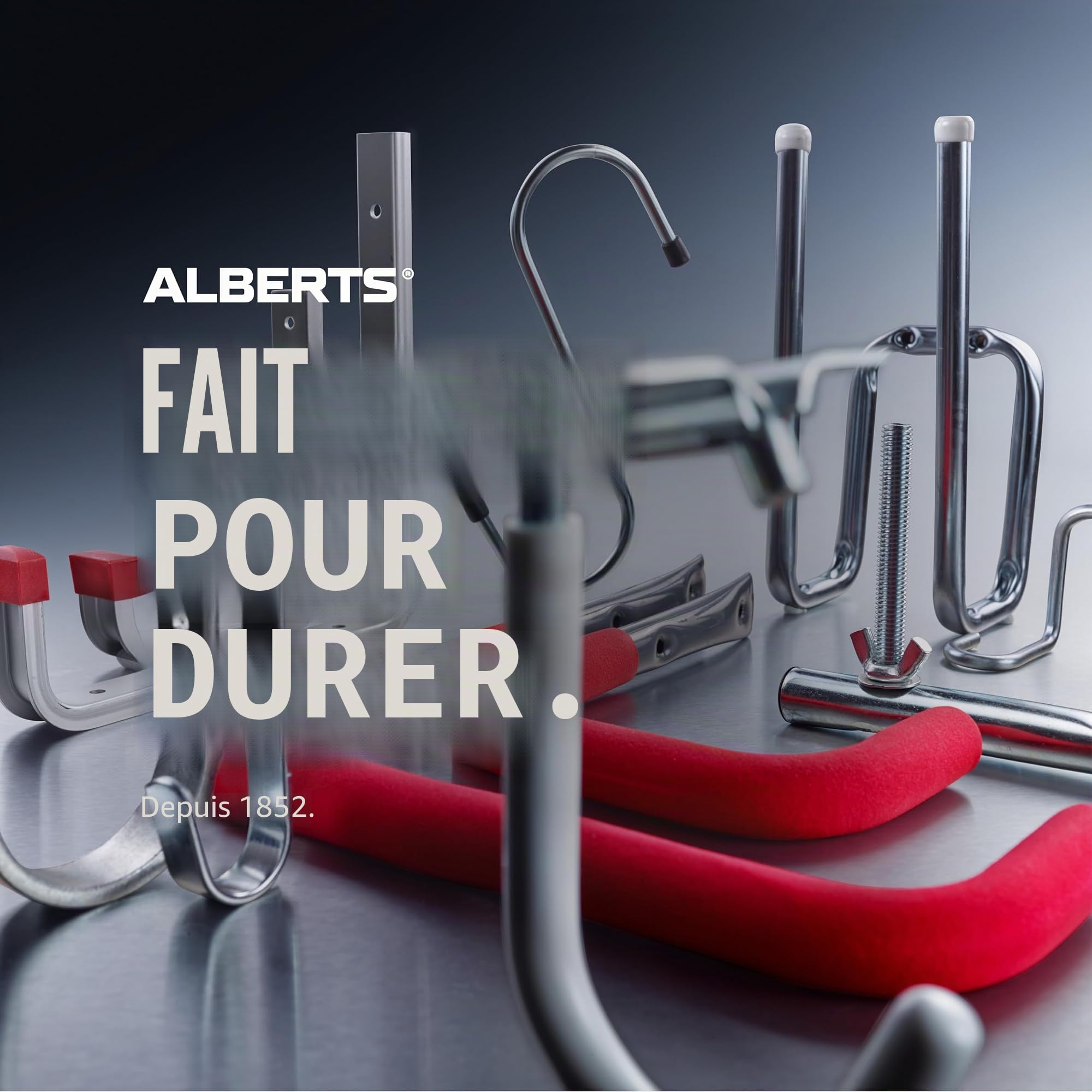 Alberts 801960 Kit de porte-jantes | support mural pour jantes de voiture | porte-pneus recouvert d'un tube en PVC | galvanisé | 20 cm crochet porte-jantes long