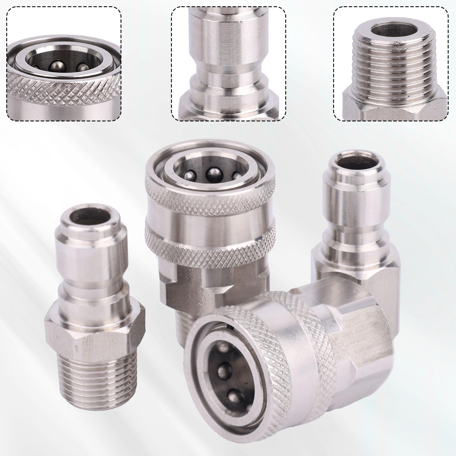 8pz Kit Raccordi Rapidi Pulitrice ad Alta Pressione, 3/8 Pollici Acciaio Inossidabile Adattatore Raccordo Tubo Rapido con Nastro PTFE Raccordo Filettato NPT Maschio e Femmina