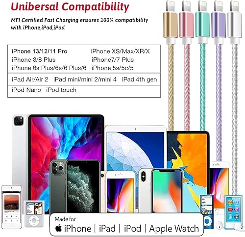 Miniatura 6 de Cargador de iPhone, [certificado Apple MFi] Paquete de 5 cables Lightning para iPhone, cargadores de teléfono, compatibles con iPhone 14 13 12 11 XS