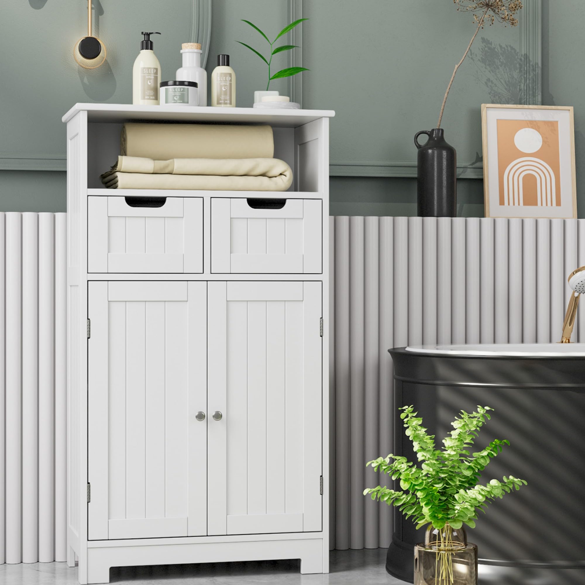 Armadietto Bagno A 2 Ante Con Specchiera E Ripiano Regolabile 48x14 Cm In Mdf Bianco 82044284