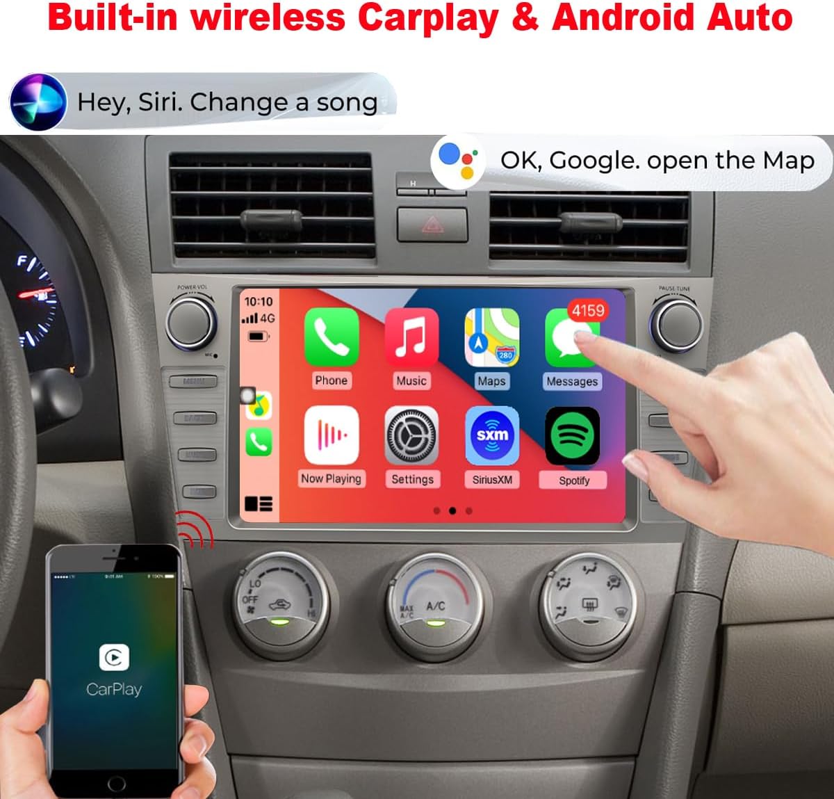 QLED 8core for Toyota Camry Radio Upgrade 2007 2008 2009 2010 2011,Touch Screen Stereo,carplay and Android Auto,Free Camera