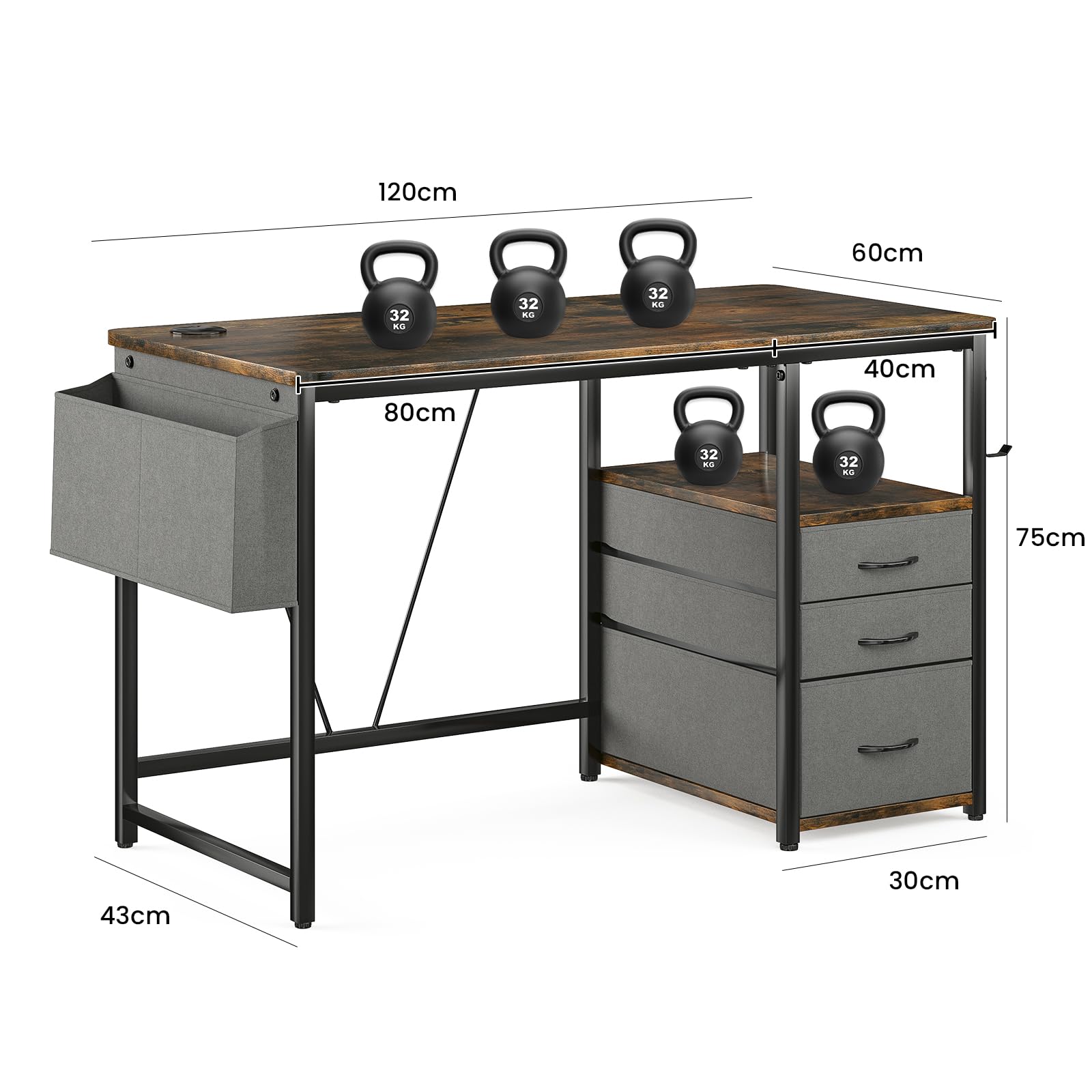パソコンデスク引き出し付き 学習机 pcデスク 幅120cm×奥 Amazon | Maihail パソコンデスク引き出し付き 学習机 pcデスク