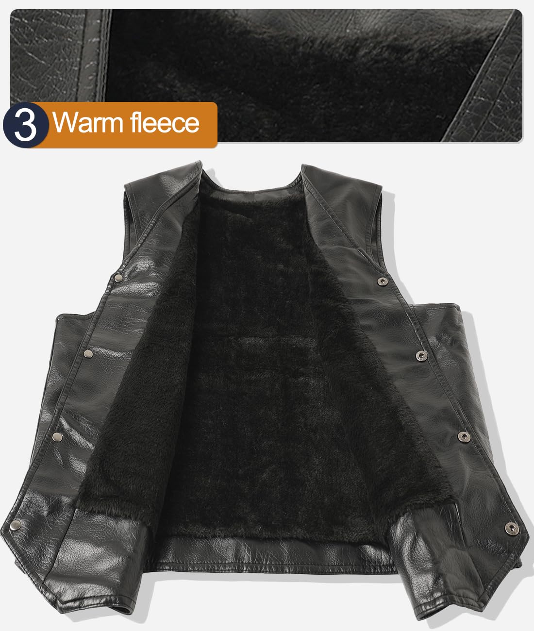 Gilet PU Pelle Uomo Moto Smanicato Giacca Pelle Invernale Motociclista Gilet Foderato in Pile Classico Nero Leatherick Gilet