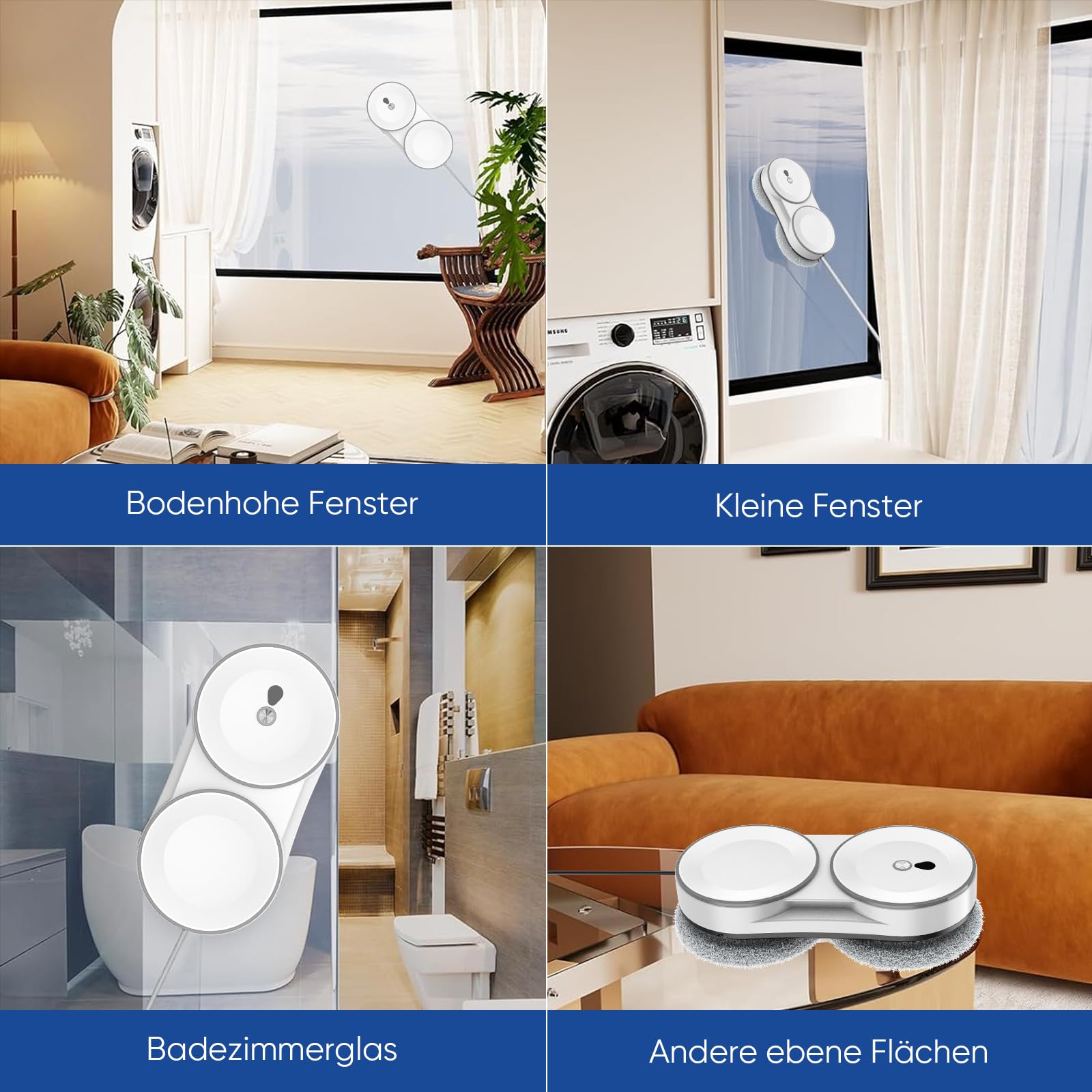 Fensterputzroboter, 5600 Pa Fensterroboter mit Fernbedienung, 3 Reinigungsmodi, mit Automatische Doppel-Sprühfunktion, Intelligente Navigation, mit 60ML Tank, für Glas und Glastüren (Weiß B)