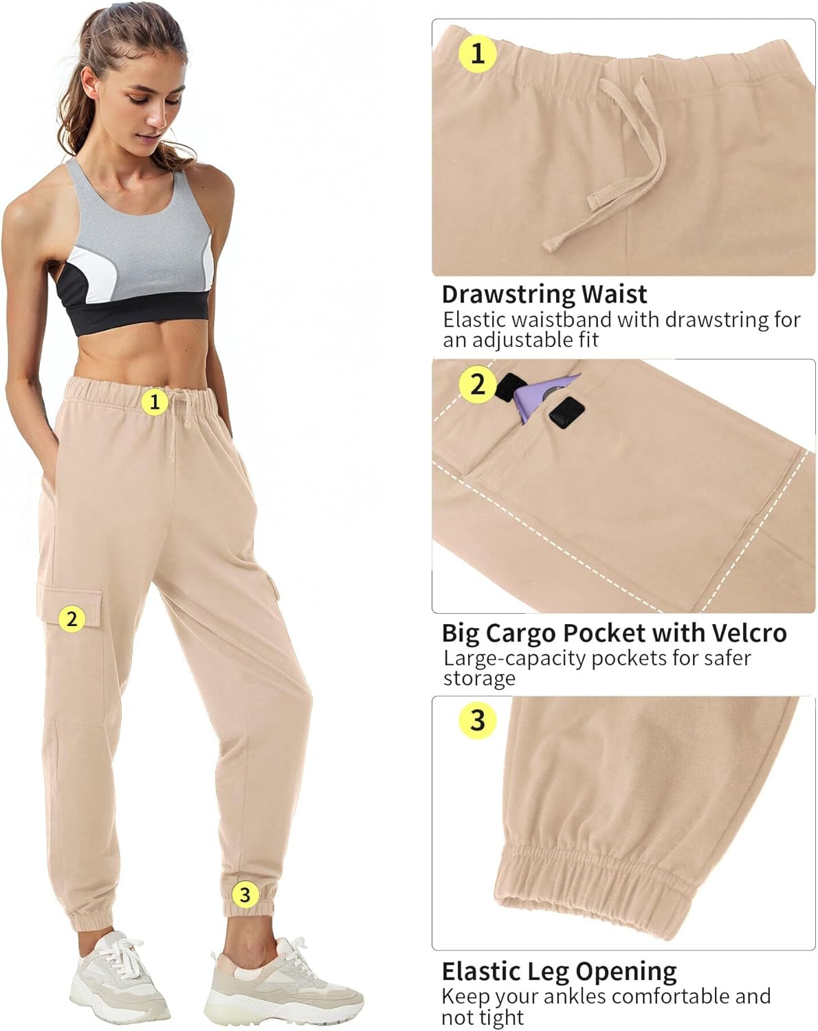 PULI Women's Loose Cargo Sweatpants Pockets Sporty Gym Athletic Fit Jogger Pants Yoga Lounge Trousers - Image 2