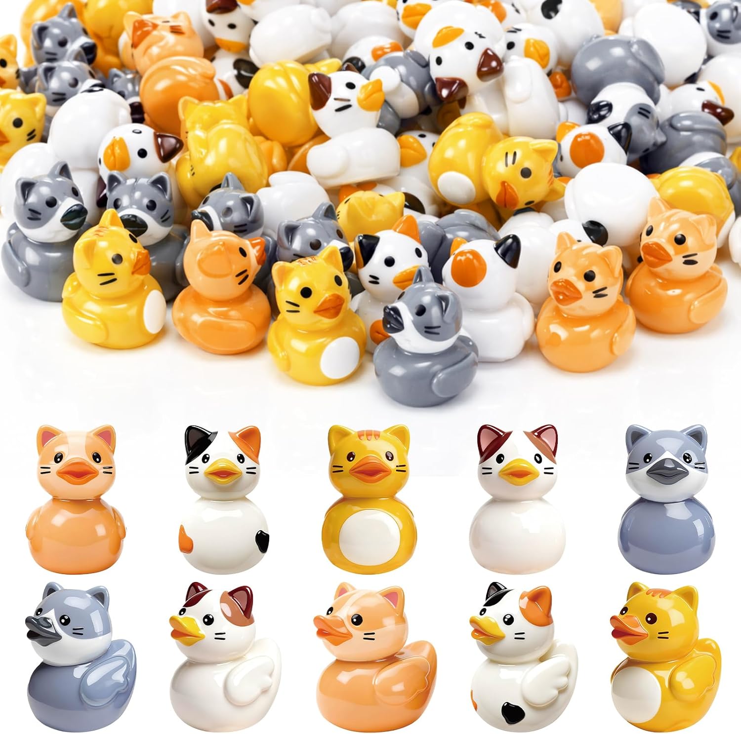Novabright 100 Pcs Mini Resin Cat Ducks Tiny Resin Cat Ducks Figures to Hide Small Animal Statue for DIY Cake Craft Garden Landscape Ornament Potted Decoration Birthday Party Supplies