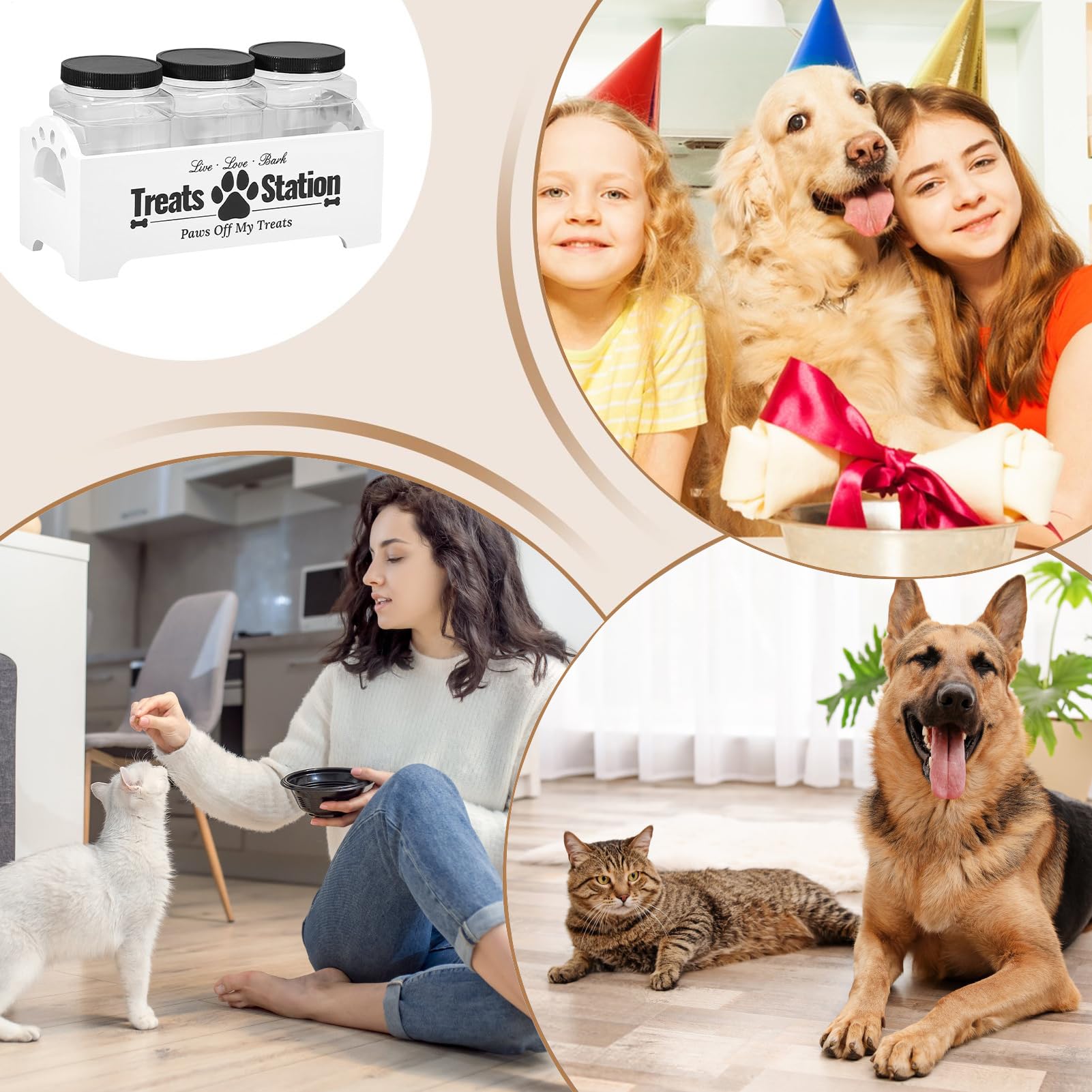 Récipient à pour chien | Boîte de 3 pièces avec organisateur de rangement – Bocal à pour chiens, chats, animaux, oiseaux, maison, garde-manger, appartement, cuisine, comptoir