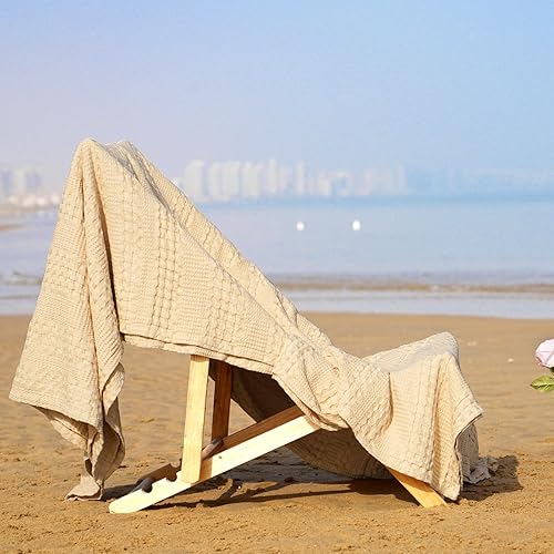 Miniatura 3 de PHF Manta refrescante de punto gofre, tamaño individual, viscosa ligera de bambú y algodón, transpirable para personas que duermen con calor, manta