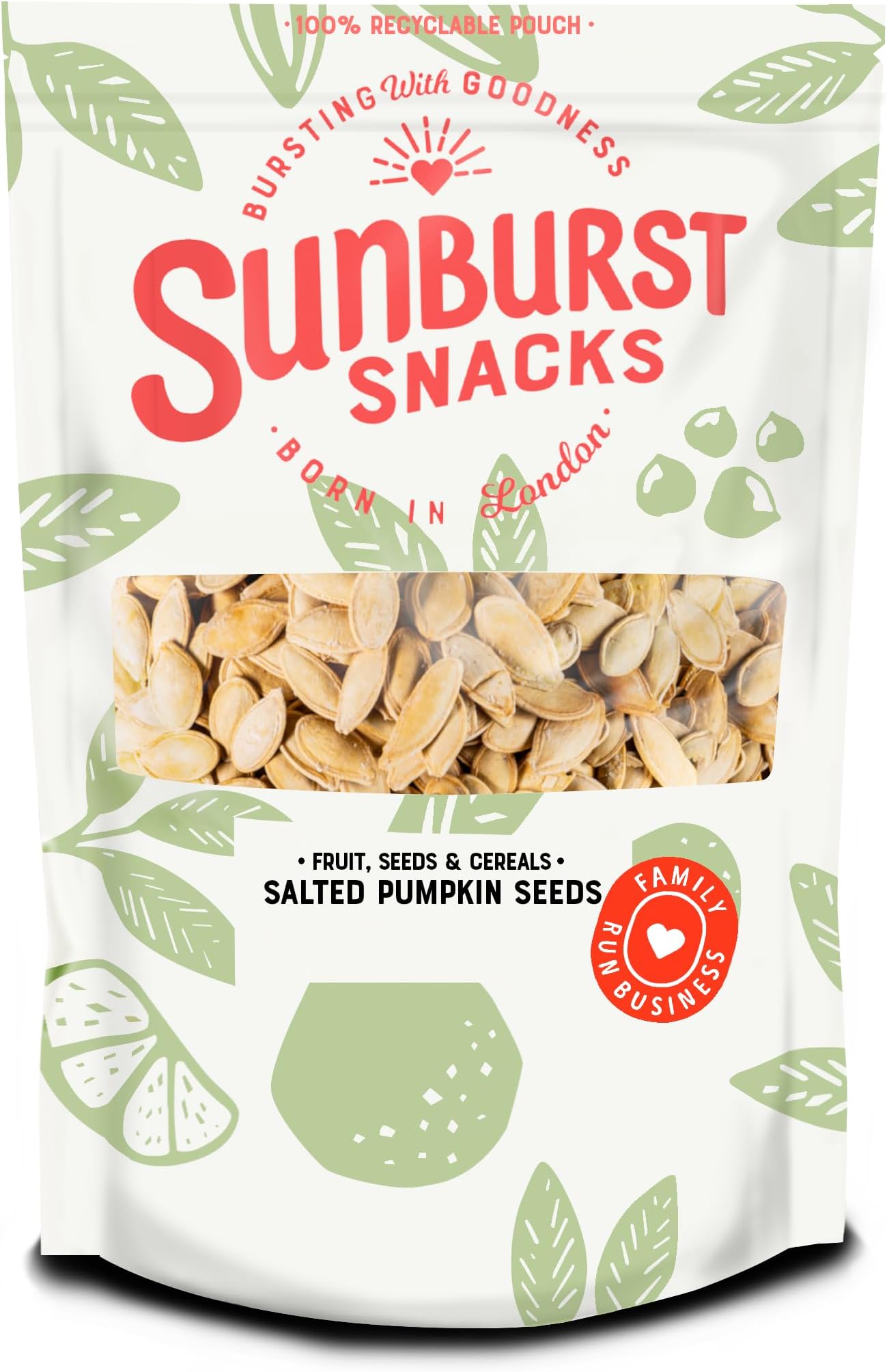 Sunburst Snacks Pumpkin Seeds Roasted & Salted, Gluten Free, Vegan & High Protein Snack, Recyclable & Resealable Pouch, 500G