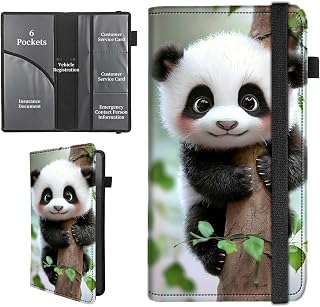 Car Insurance and Registration Holder,PU Leather Vehicle Glove Box Wallet Case Essential Documents Organizer for Driver's License Cards,Baby Panda