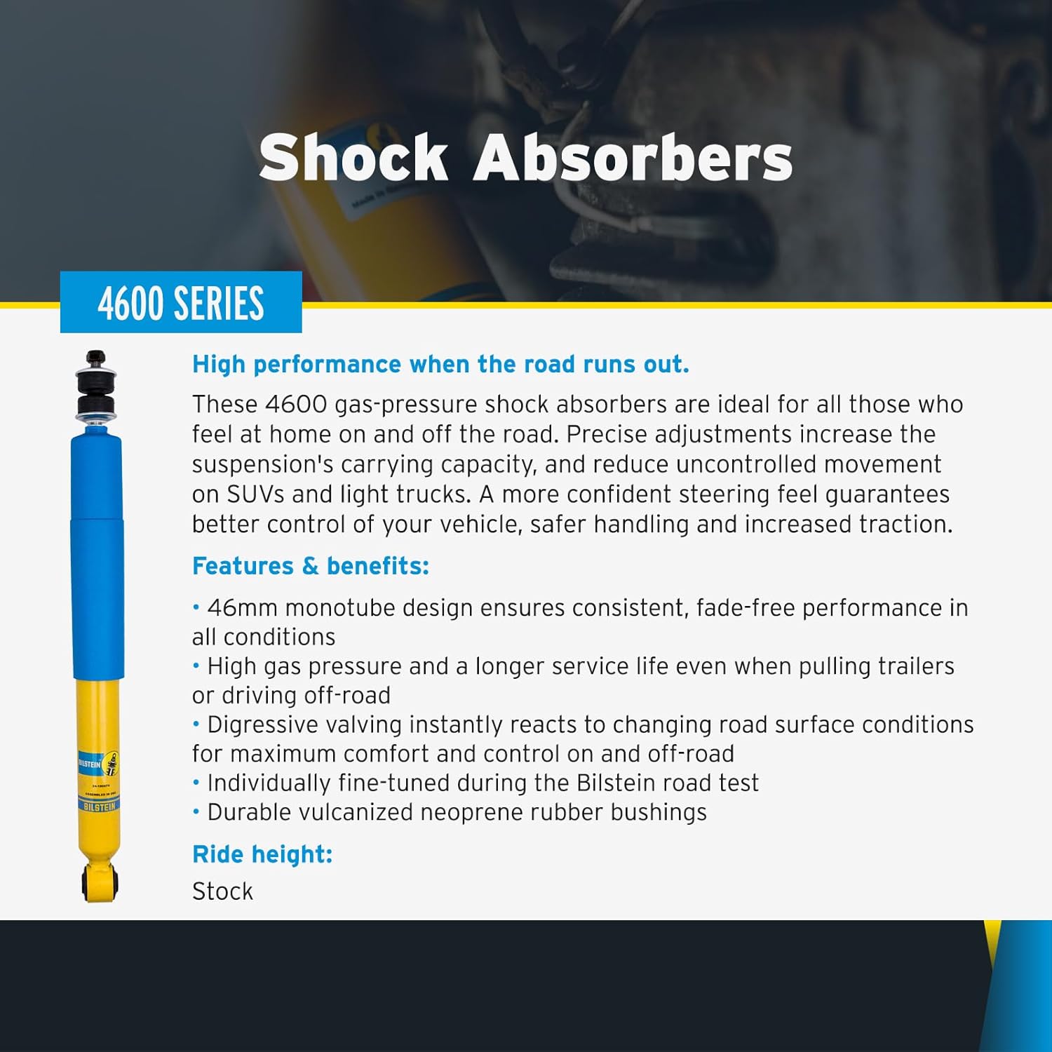 Bilstein 4600 Series Set of Front & Rear Monotube Shocks fits 2005-2016 F250 F350 Super Duty 4WD | Includes Decal | 24-186674 24-185981