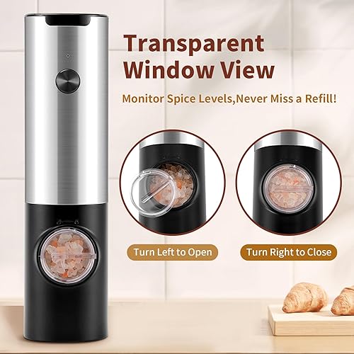Miniatura 5 de Electric Salt and Pepper Grinder Set with LED, Stainless Steel Automatic Salt and Pepper Grinder Set, Rechargeable Salt and Pepper Shakers Set