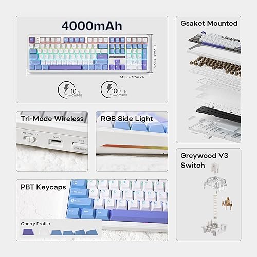 Miniatura 2 de EPOMAKER Aula F108 - Teclado inalámbrico para juegos, teclado mecánico de tamaño completo con batería de 4000 mAh, 108 teclas intercambiables en