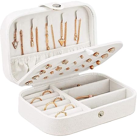Portable Jewelry Travel Case - Double Layer PU Leather Box With Lock For Necklaces, Rings, Earrings, White - View #2