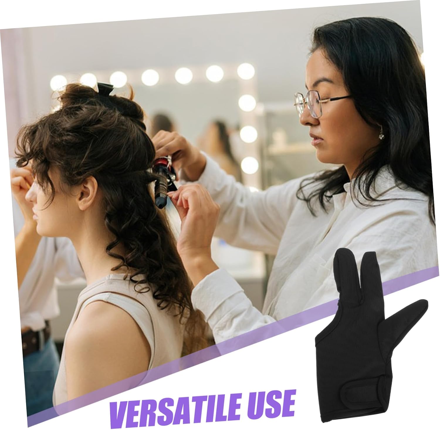 Heat Resistant Three Finger Mittens Durable Perm Gloves for Hair Styling Curling and Straightening Secure Fit for Salon Professionals and Personal Use Left Hand