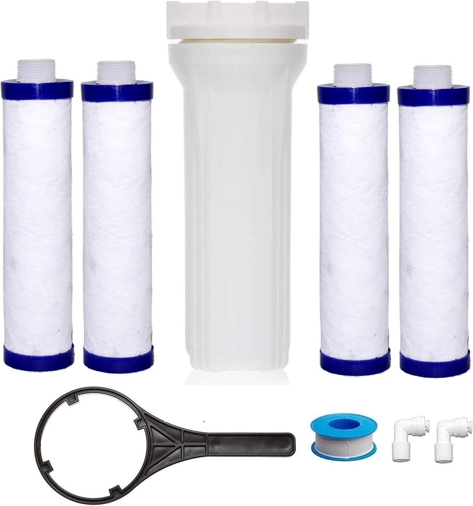 KRPLUSPlastic 10 Inch Pre Filter Housing Kit With 9" MLT Candle, Spanner Key, 1/4" Elbow Connector Compatible With All RO/UV/Uf Water Purifier RO Service Kit Combo Pack Of 6 White KRMLT-K7(10 Inch)