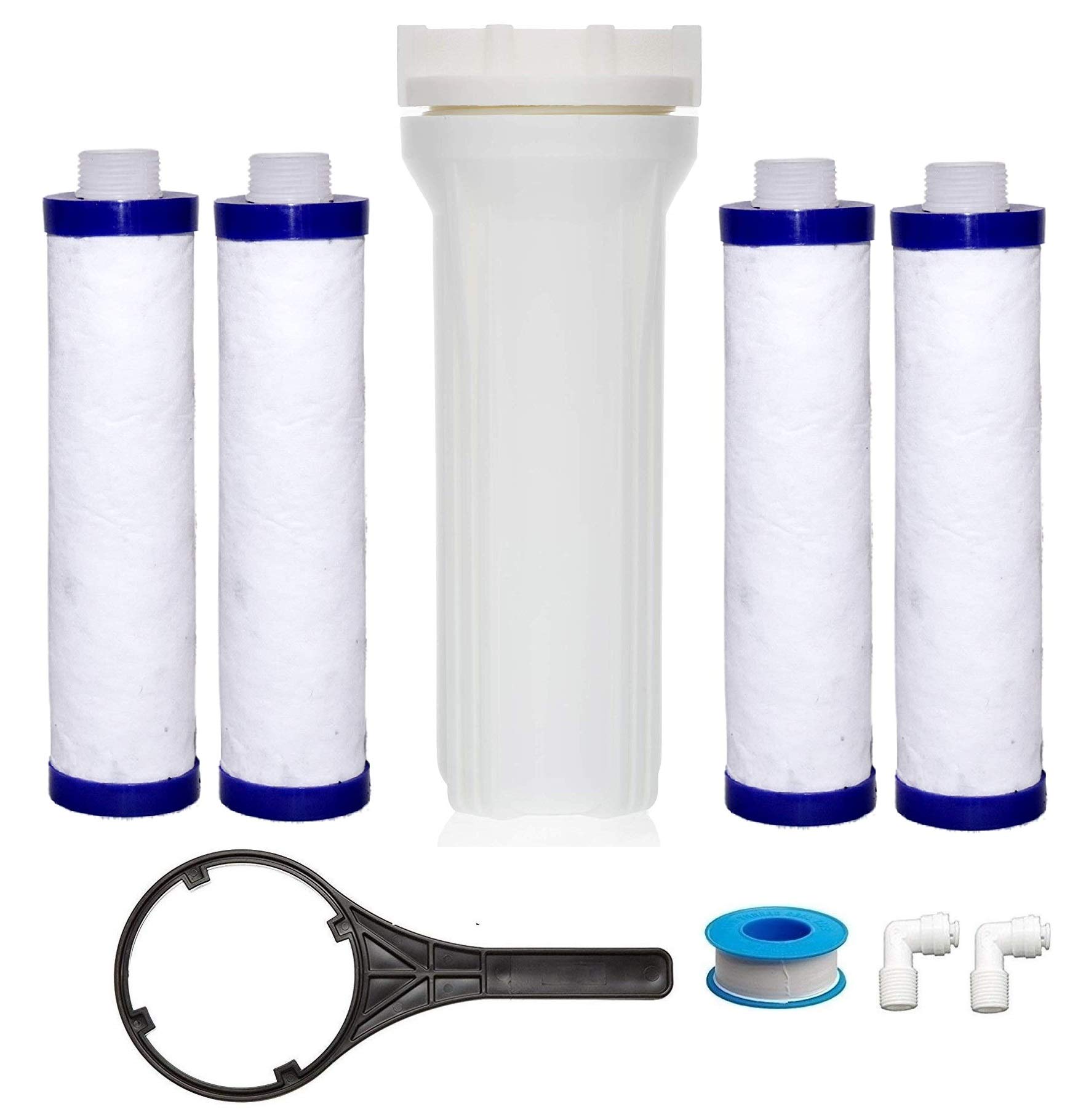 KRPLUSPlastic 10 Inch Pre Filter Housing Kit With 9" MLT Candle, Spanner Key, 1/4" Elbow Connector Compatible With All RO/UV/Uf Water Purifier RO Service Kit Combo Pack Of 6 White KRMLT-K7(10 Inch)