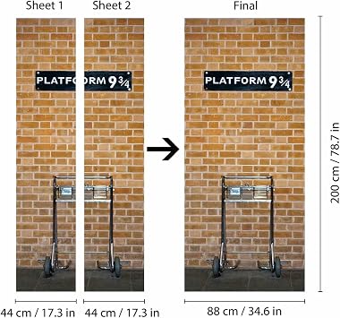 WALPLUS 88x200cm Kings Cross Platform 9.75 Door Murals Wall Art Vinyl Office Hotel Café Restaurant Living Room Children Nursery Decals DIY Room Decor Wallpaper Home Interior Decoration