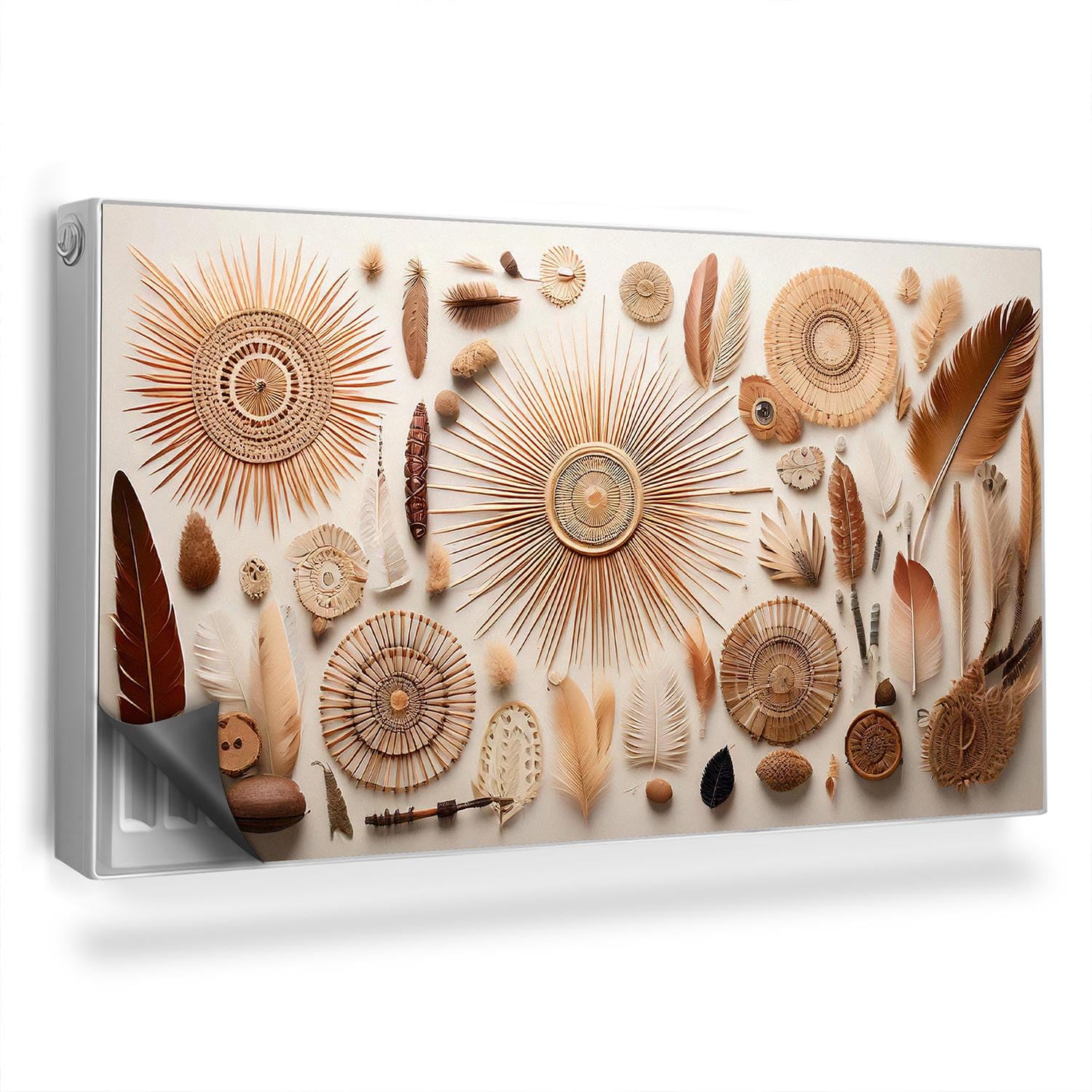 Couverture magnétique 110x60 cm pour radiateur au design boho plumes