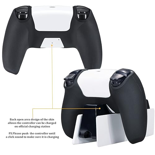 Miniatura 4 de YoRHa Grip Texture Silicone Cover Skin Case for PS5 Dualsense Controller x 1(Black) with Pro Thumb Grips x 8