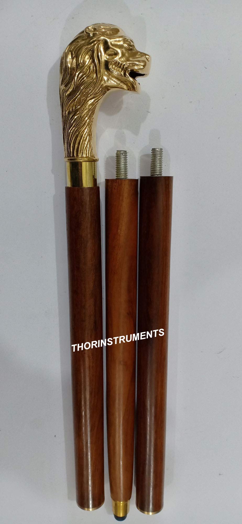 Nautical Beautiful Brass Finish Walking Stick Collectible Wooden Cane with Brass Lion Handle Rustic Vintage Home Decor Gifts