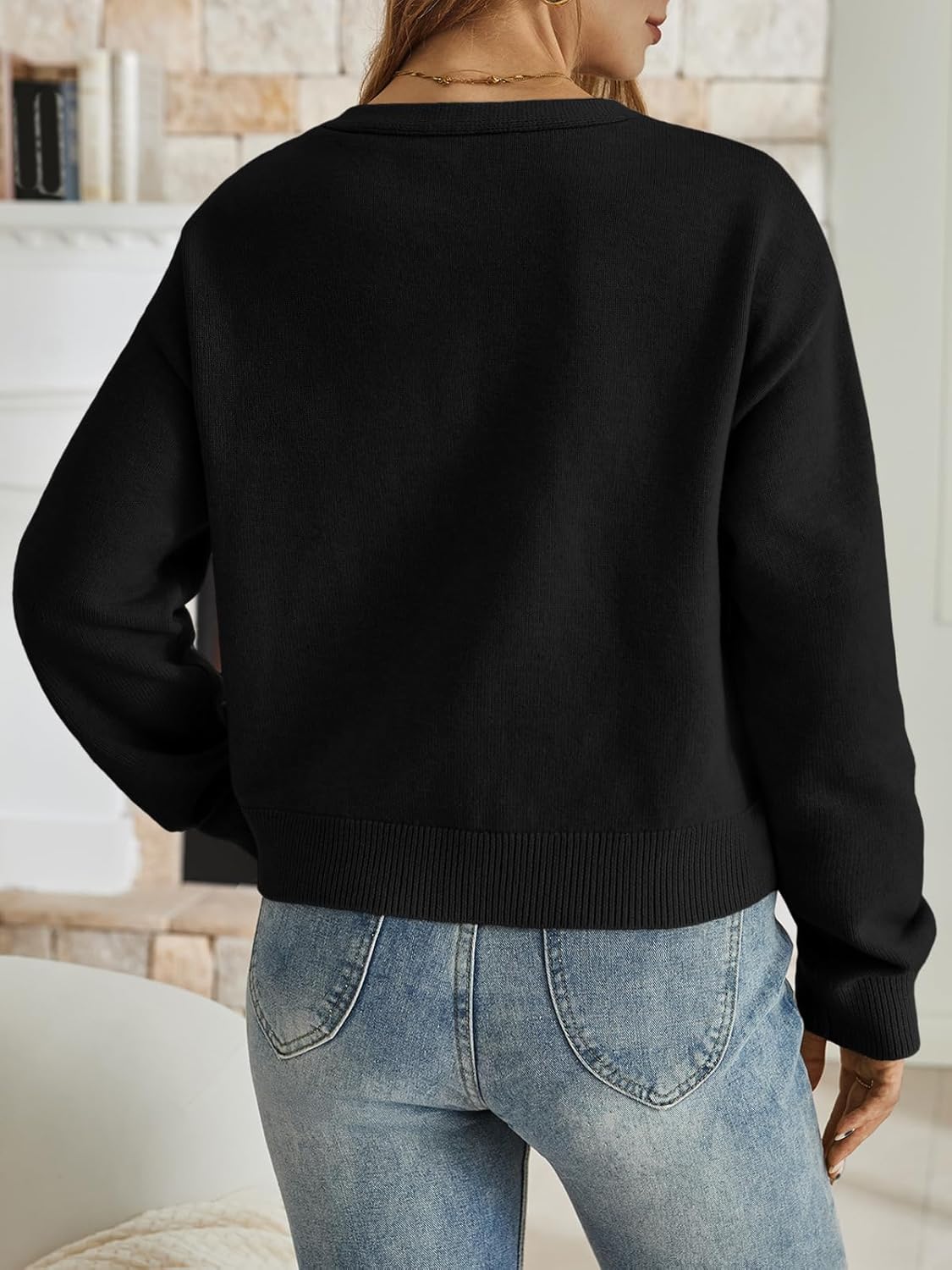 LILLUSORY Womens Cropped Cardigan Sweater Chunky Knit Tie Front Bow Fall Top V Neck Outfits Cute Cozy Clothes 2025 Trendy - Image 4