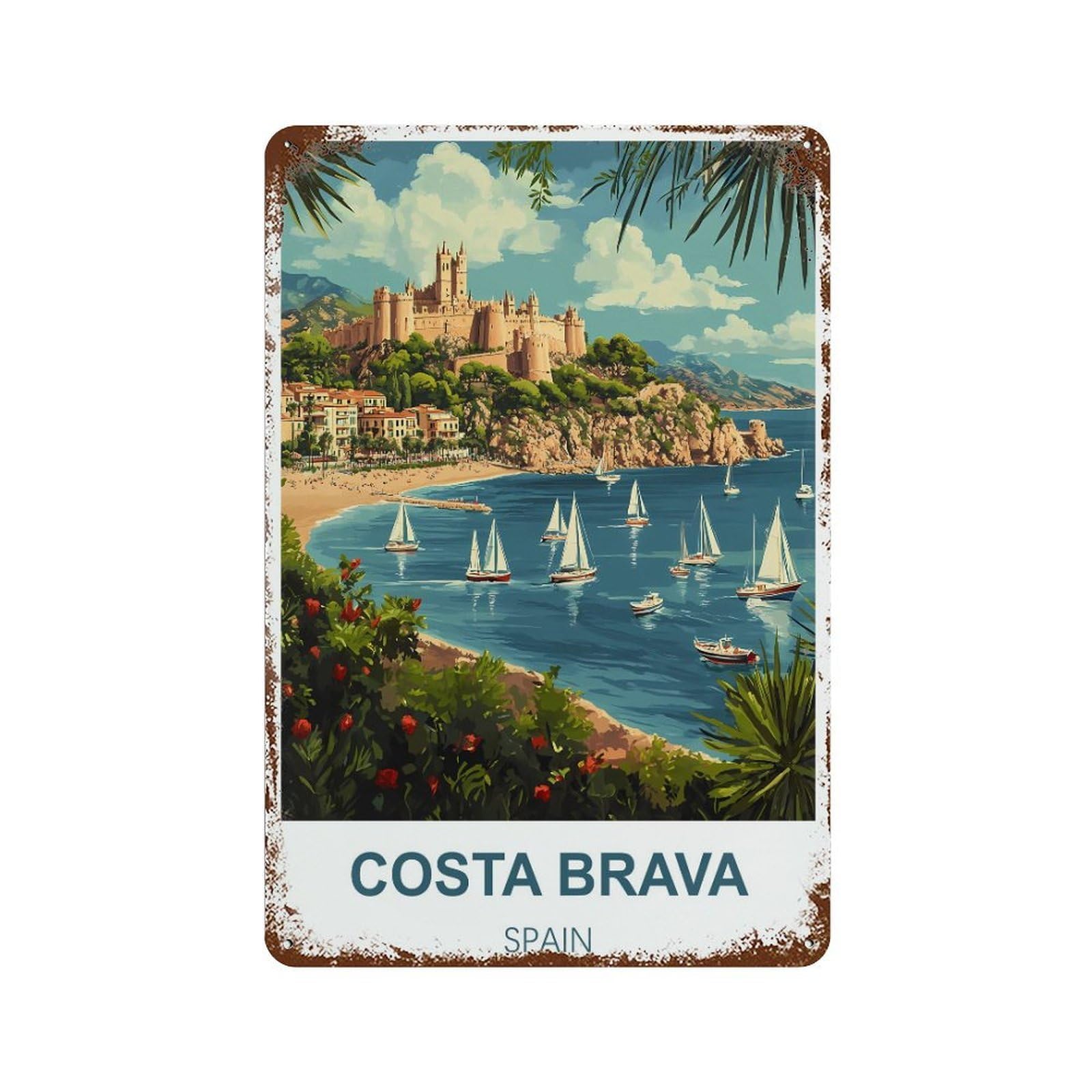 Costa Spain Retro Design Tin Paintings Vintage Tin Sign 08x12inch(20x30cm) Wall Art for Home Office Bedroom Living Room Cafes Wall Decor