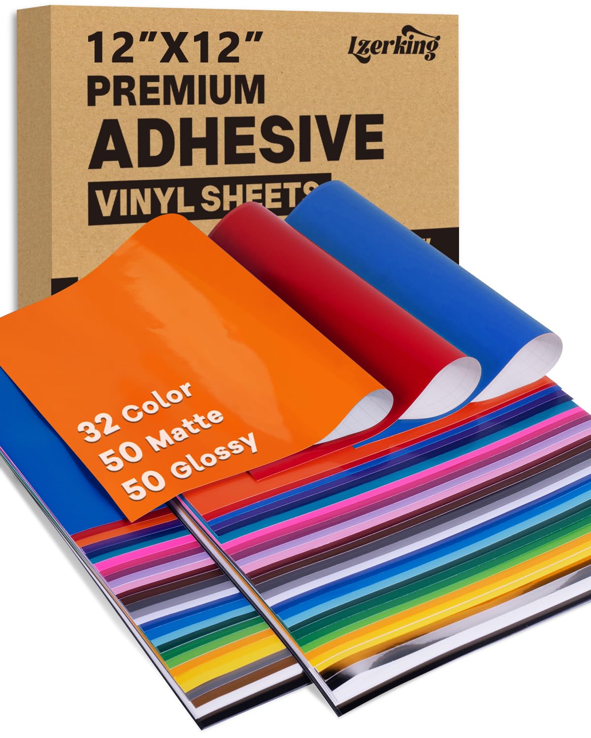 Lzerking Permanent Vinyl 12”x12”-100Pack (47 Glossy & 47 Matte & 4 Gold & 2 Sliver) Adhesive Vinyl for Cricut, Silhouette, Cameo, Craft Die Cutters and DIY Mug, Home Decal,Scrapbooking Bundle