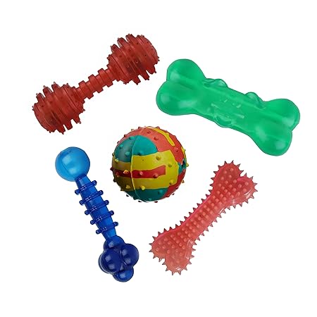 Pet Needs Multicolour Rubber Chew Toys for Small Puppy/Pets-Combo of 5