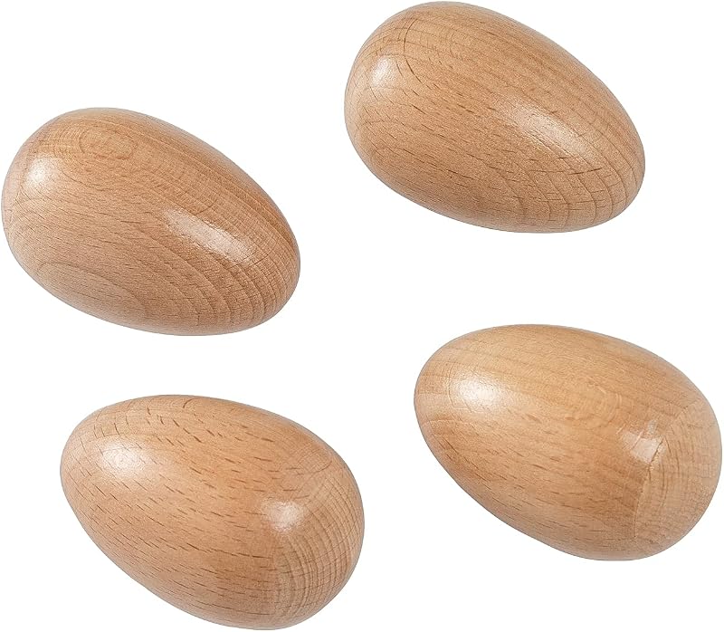 Musfunny Maracas Egg Shakers Instrumentos musicales, 4 piezas de percusión manual de madera | Instrumento de coctelera musical para adultos, educación musical, premios de fiesta en el aula (madera natural)