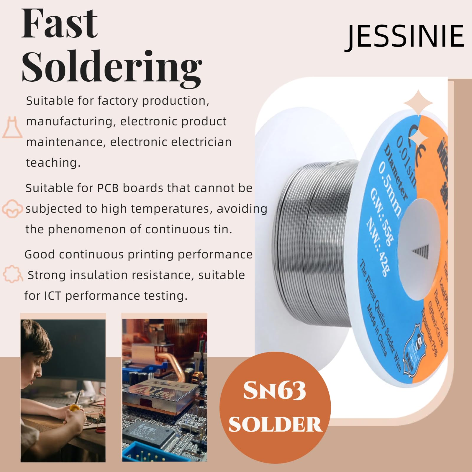 Amazon.co.jp: JESSINIE 63-37 錫 鉛はんだワイヤー 0.5mm 電気はんだ