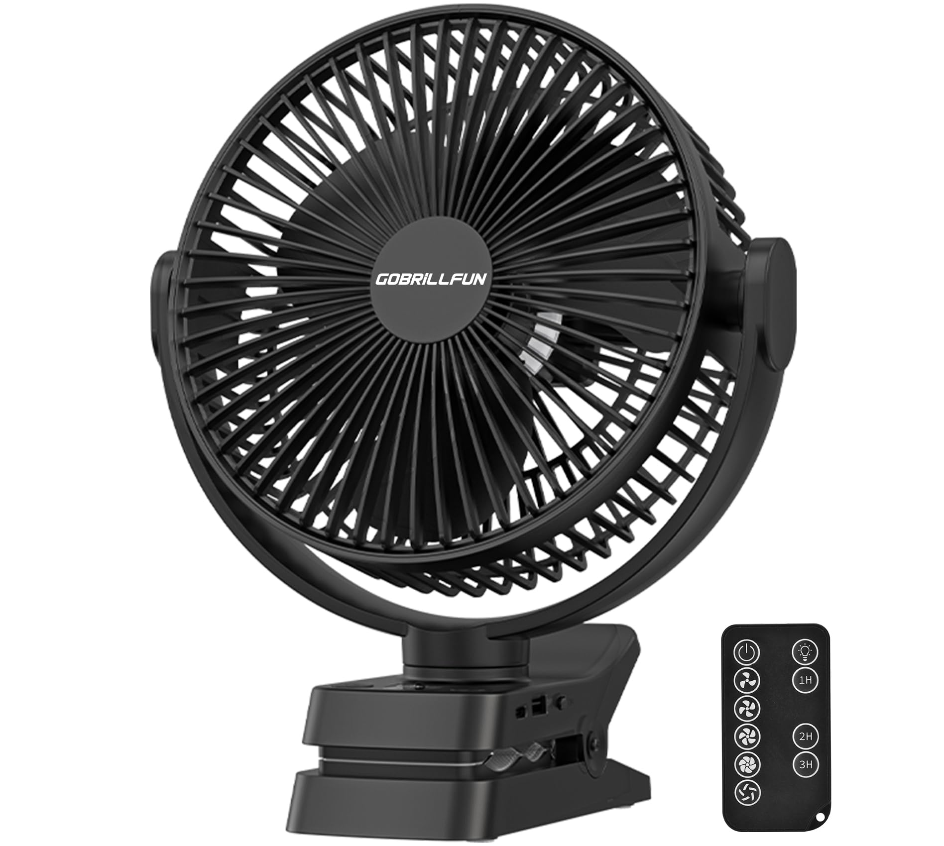 Ventilatore a clip da 12000 mAh con telecomando, ricaricabile tramite USB con luci LED, ventilatore a batteria con 5 velocità per ufficio, viaggi all'aperto, campeggio, tenda (8,3 pollici)