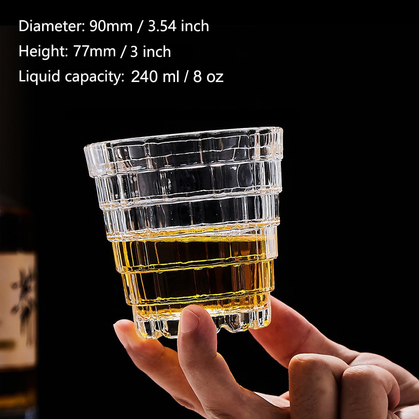 Vintage Drinking Glasses Set of 6, Mojito Glass Cups Stackable Water Tumbler, for Beer, Cocktail, Whiskey, Juice & Mixed Drinks. (8 OZ)