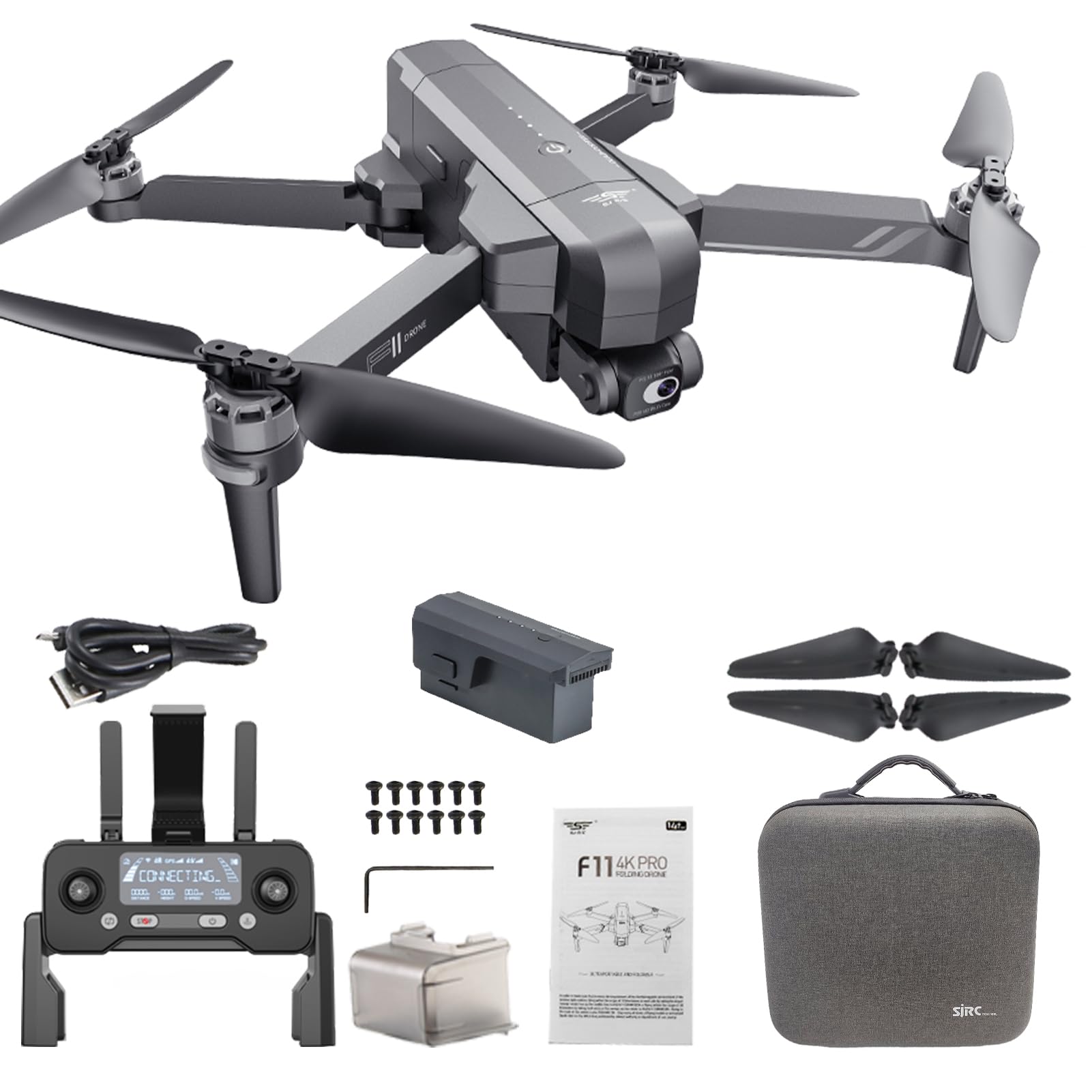SJRC F11S 4K Pro GPS HD Camera Drone, Profesional 2 Axis Gimbal 3KM RC Quadcopter, 27 min per batteria, motore brushless, ritorno automatico a casa, seguimi (1 Battery)