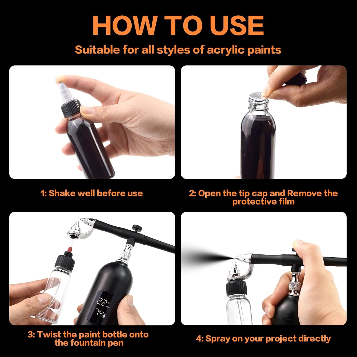 Cordless No-Clean Airbrush Gun Kit, Wash-Free Air Brush with LCD Screen
