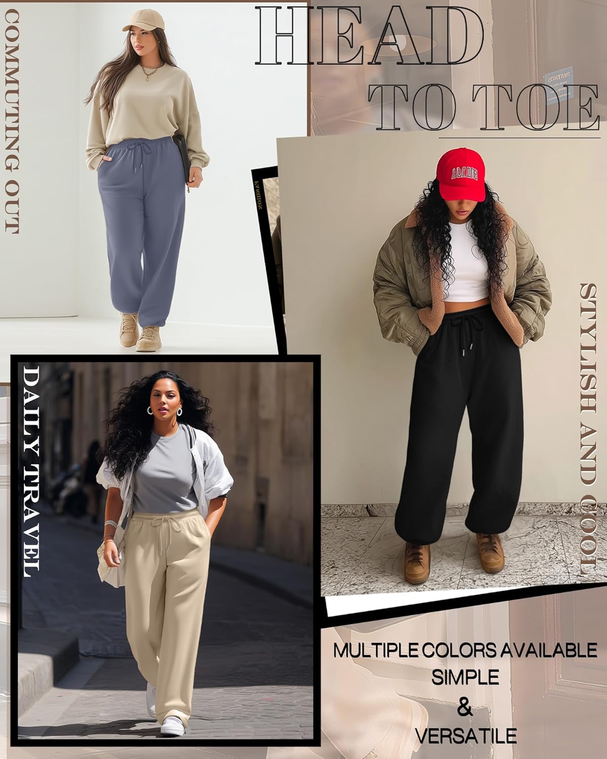 Neer 3 Pack Women's Plus Size Sweatpants Wide Leg Cargo Lounge Pants High Waist Ladies' Slacks Drawstring Jogger with Pockets - Image 5