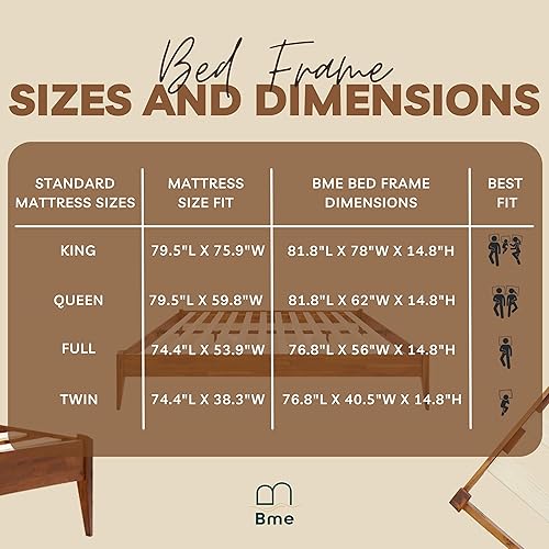 Miniatura 10 de Bme Dinkee - Base de cama de tamaño matrimonial sin cabecera, 15 pulgadas, minimalista y moderna, madera de acacia, 12 listones de madera para