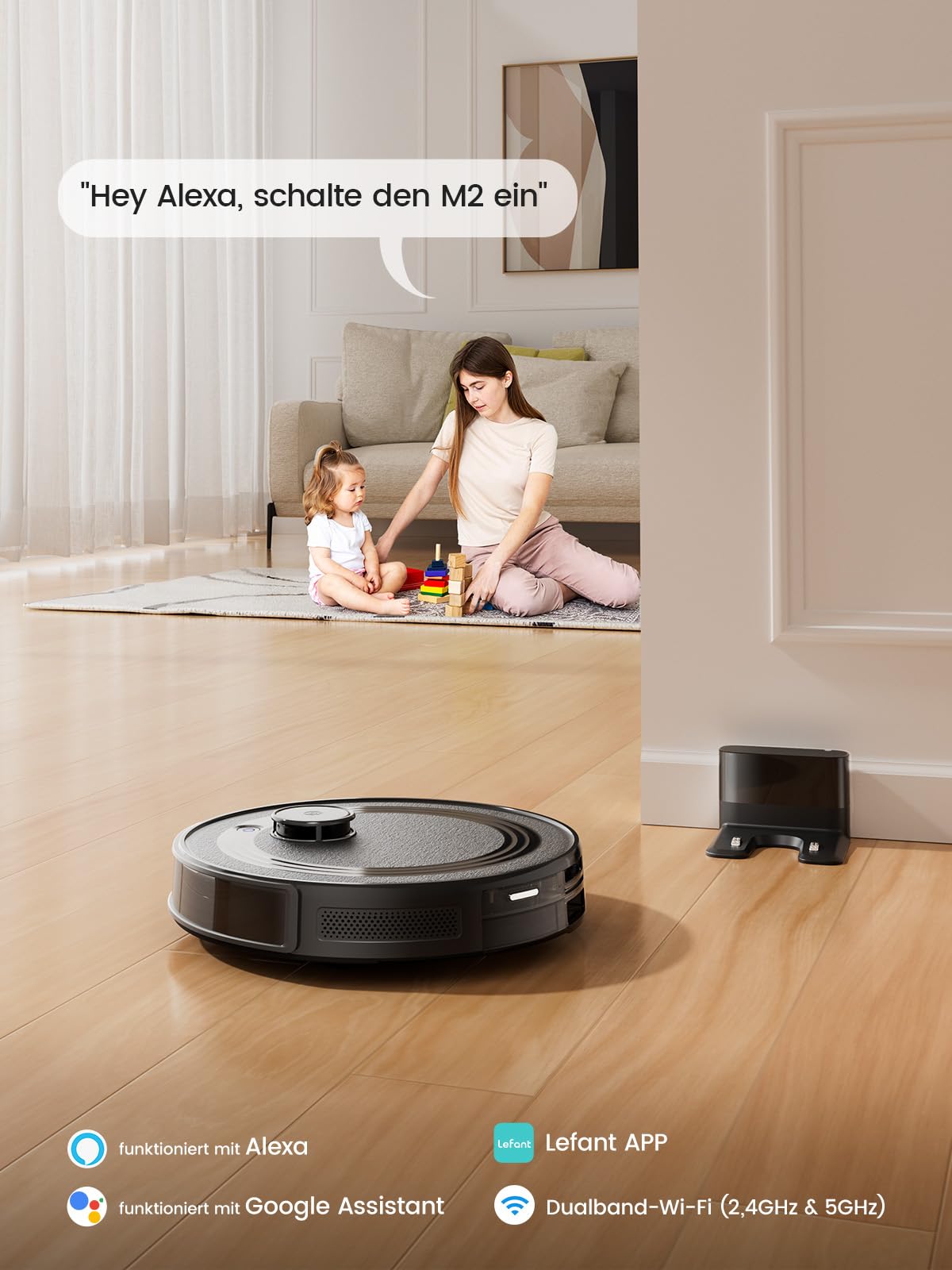 Lefant M2 Saugroboter Mit Wischfunktion, Staubsauger Roboter 6000 Pa Saugkraft, Laser-Navigation, PSD-Vermeidungstechnologie, Laufzeit von 240 Minuten, Roboterstaubsauger mit APP Steuerung