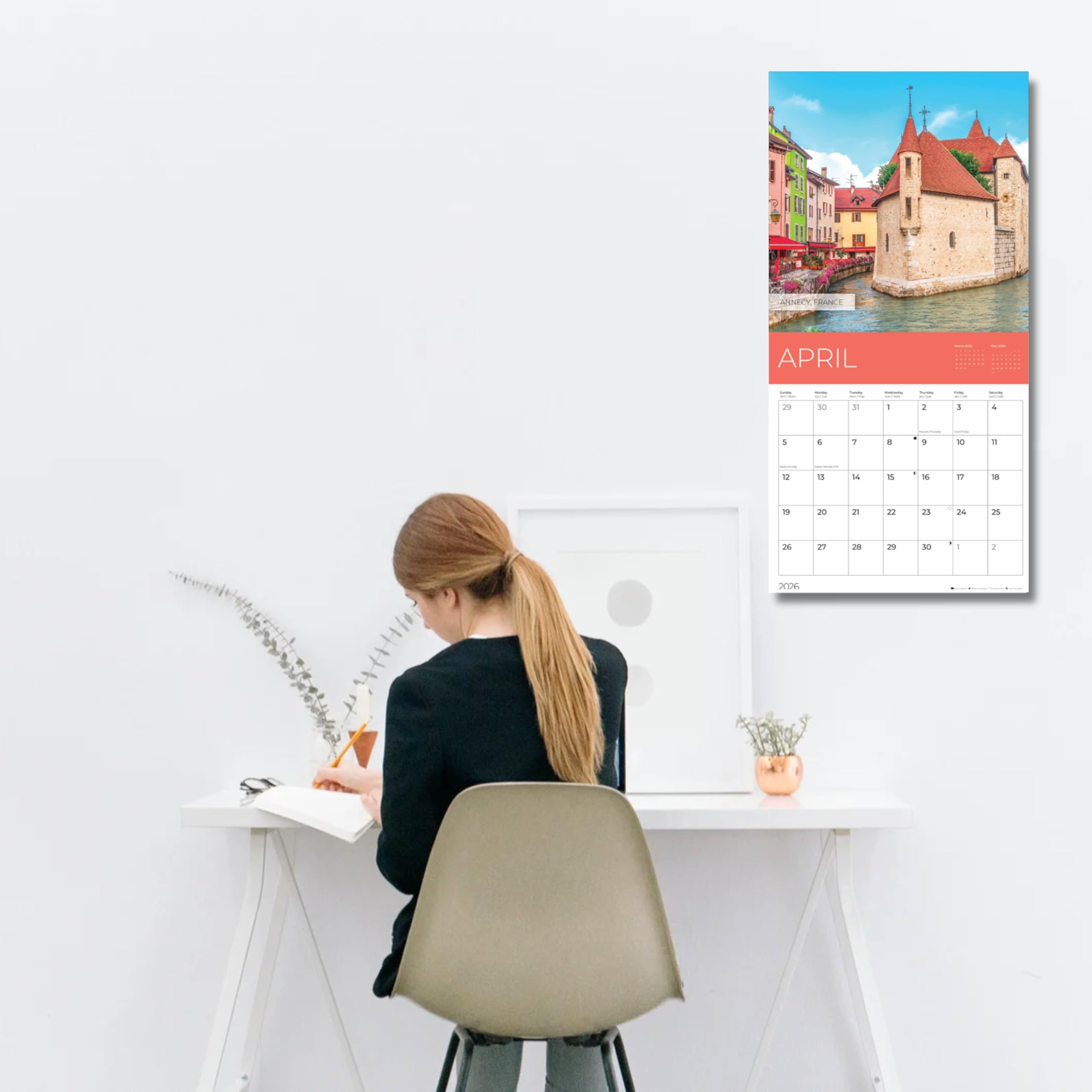Juli 2025 - Dezember 2026 Europa-Wandkalender 18 Monate | 30,5 x 61 cm geöffnet | Geschenkreisekalender 2026 | Dickes und stabiles Papier zum Organisieren und Planen | Pacific Waters Press