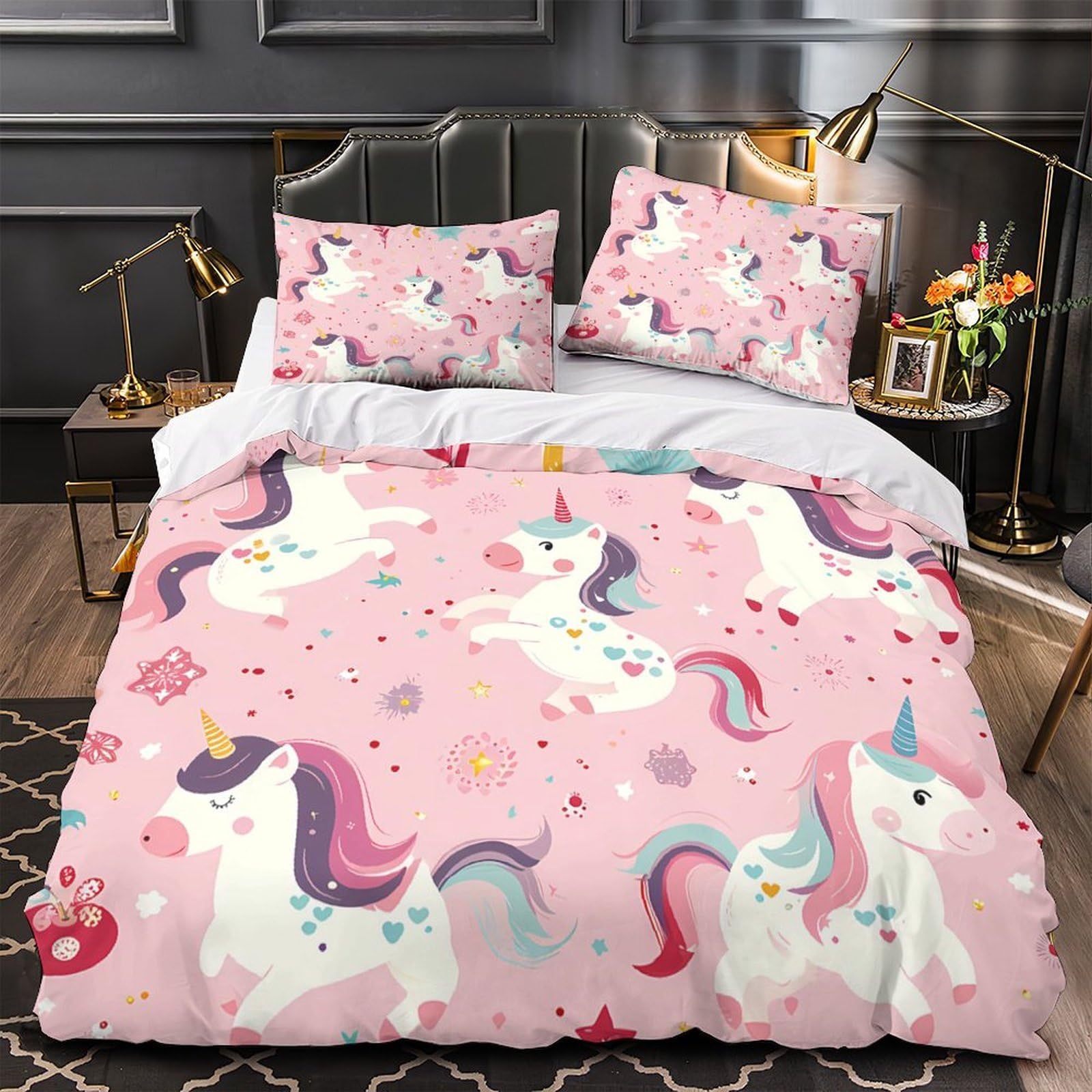 Housse de couette licorne hypoallergénique et douce avec fermeture éclair lit super king