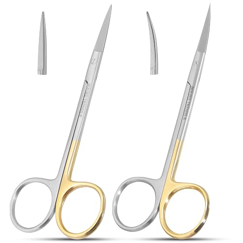 BOUJEE TRENDS Set of Iris Micro Dissecting Scissors 4.5" STR/CVD Serrated Super-Cut Fine Point Skin Tag Medical Surgical Gum Suture Eye Dental Scissors Perfect for Doctors, Nurses, Students & Training