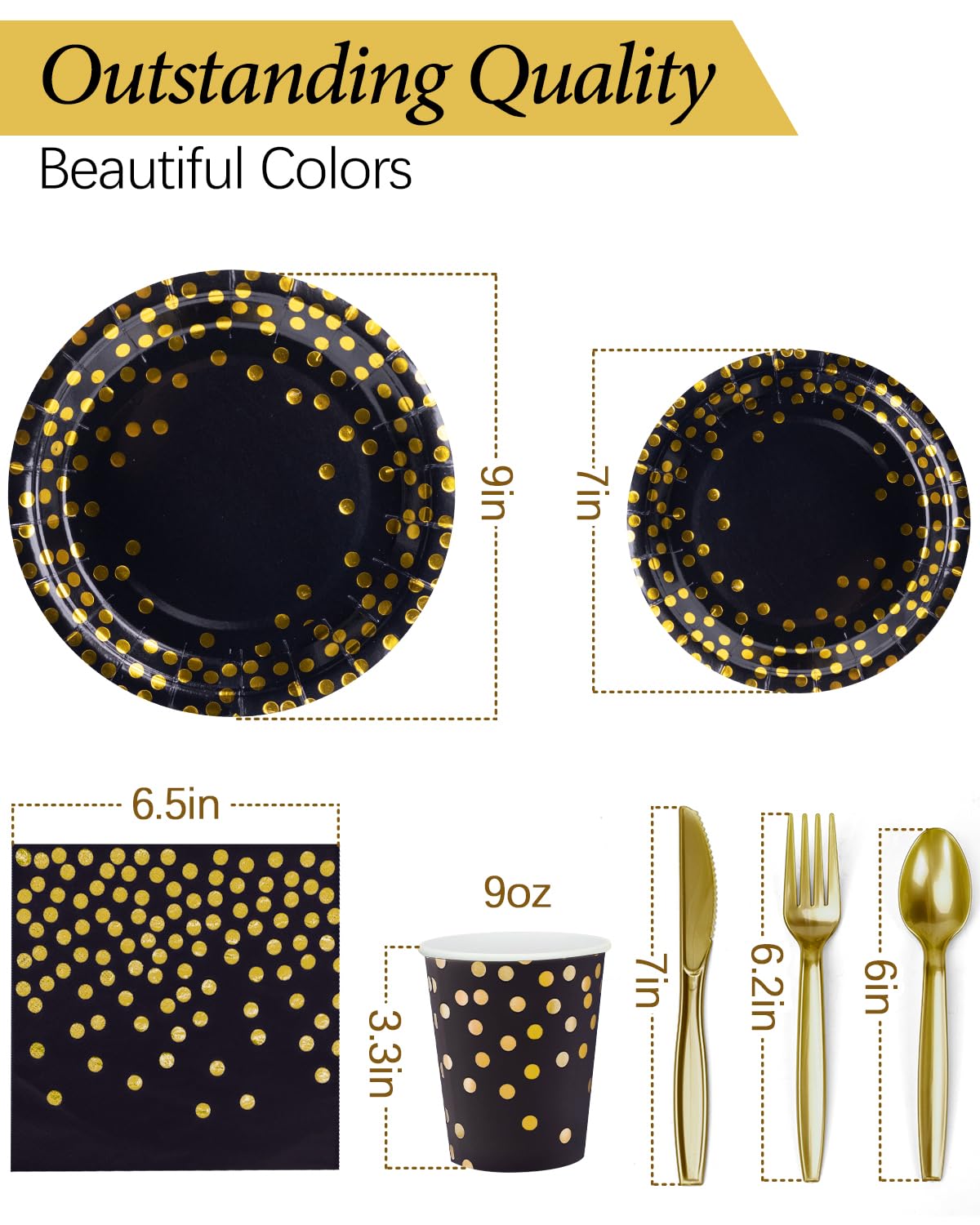 Black & Gold Party Plates - Disposable Dinnerware Sets -7