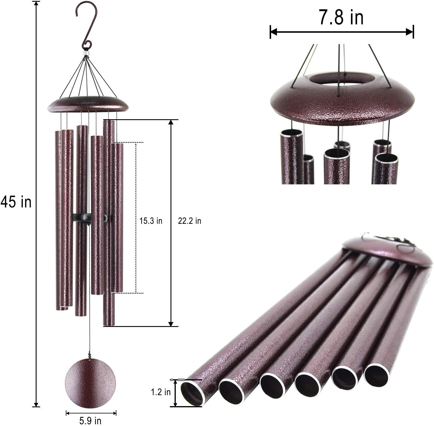 ASTARIN Wind Chimes Outdoor 45 Inch Memorial Large Deep Tone with 6 Heavy Tubes, Bronze