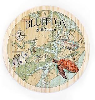 18" Bluffton, SC Round Wall Art | Boubon Barrell Lid| High Definition Ink Printed On Wood Circle Home Décor Map | Ready to Hang & Fully Assembled | Perfect Gift for the Perfect Place